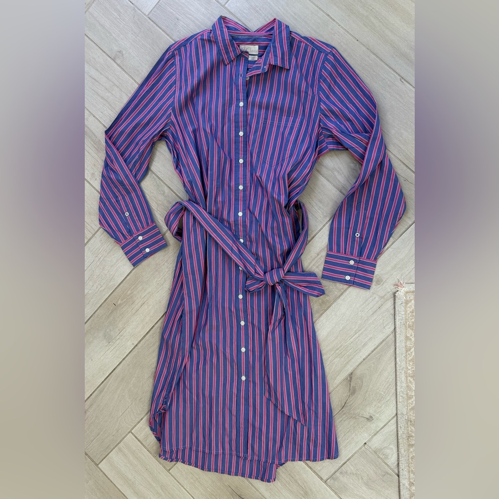 J. Crew Purple and Pink Striped Long Sleeve Dress